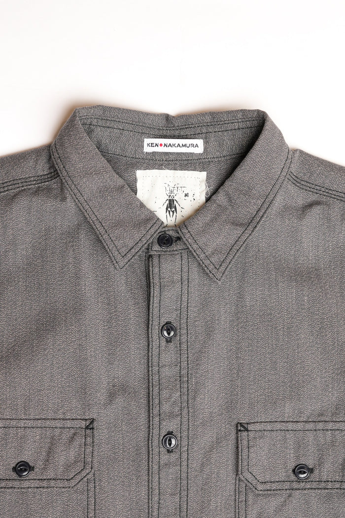 COTTON BLACK SHAMBRAY WORK SHIRT - BLACK