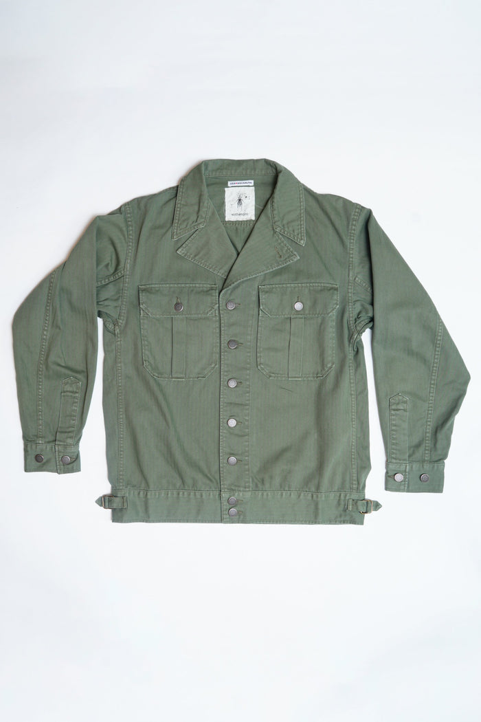 COTTON HBT WW2 US 1ST PATTERN JACKET WITH STENCIL - GREEN