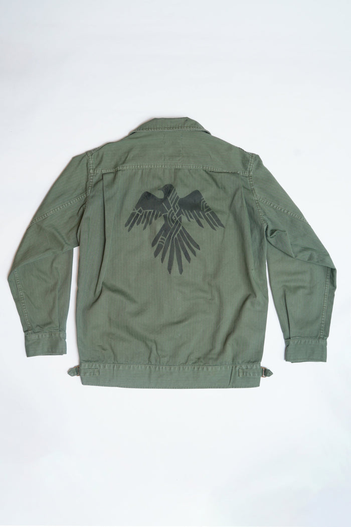 COTTON HBT WW2 US 1ST PATTERN JACKET WITH STENCIL - GREEN