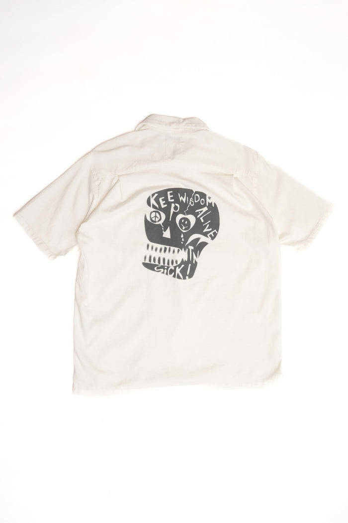 COTTON JURSEY SKULL PRINT OPEN SHIRT - WHITE