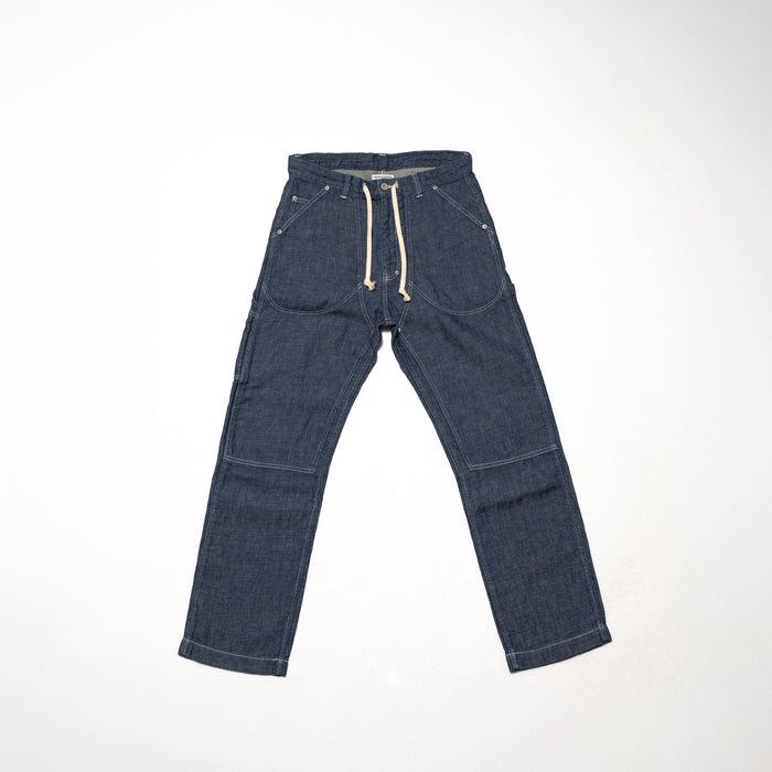 COTTON LINEN DOUBLE KNEE CARPENTER PANTS - INDIGO