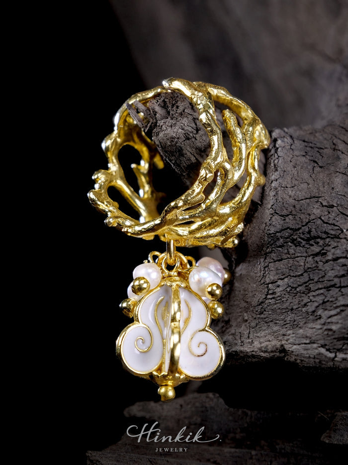 Crown Flower Adjustable Ring with White Enamel | Solid Brass Charm Ring for Everyday Wear & Gifts