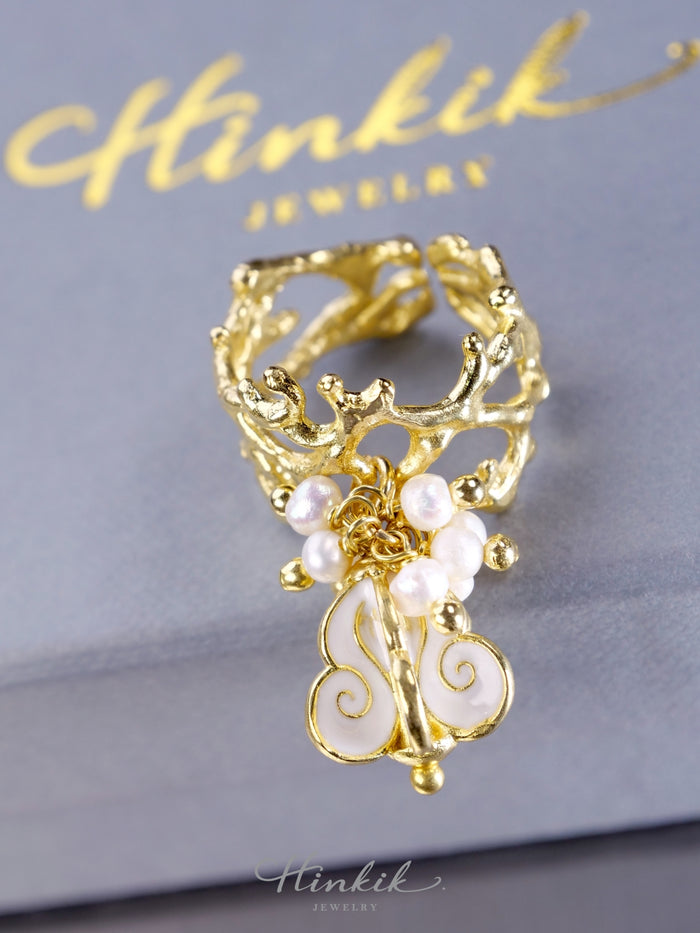 Crown Flower Adjustable Ring with White Enamel | Solid Brass Charm Ring for Everyday Wear & Gifts