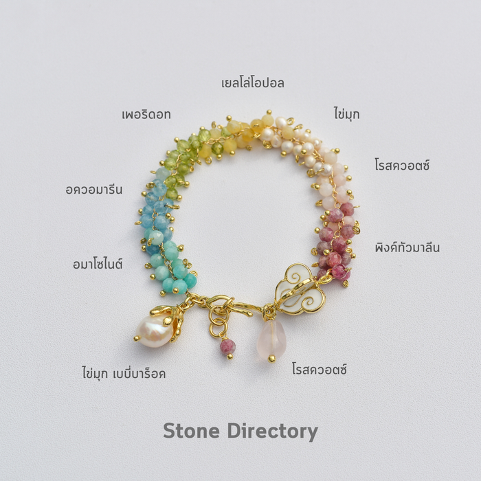 Crown Flower Bracelet with Natural Gemstones | Handmade Brass Bracelet by Hinkik Jewelry