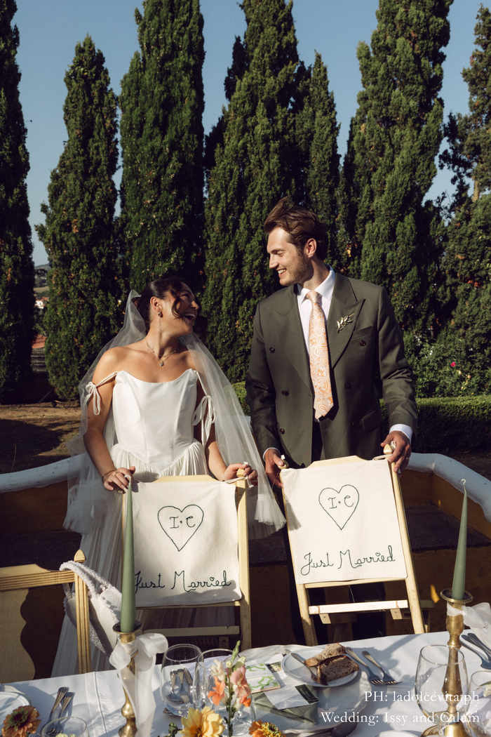 Custom Embroidered Wedding Chair Signs for Bride and Groom