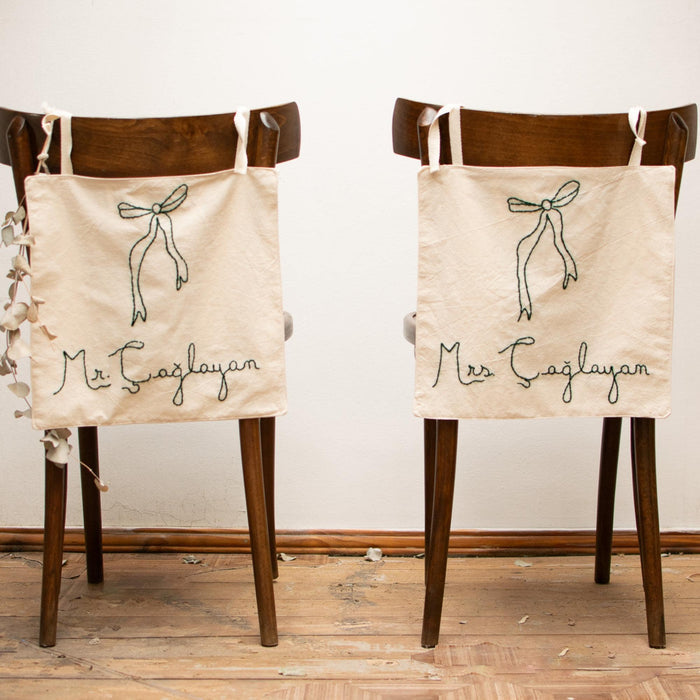 Custom Embroidered Wedding Chair Signs for Bride and Groom