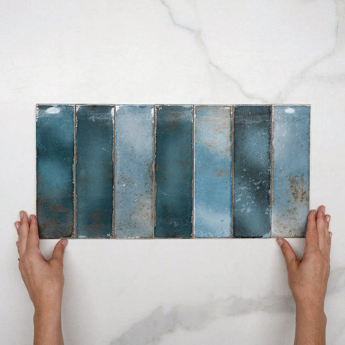 Dark Blue Leon Spanish Subway Tile Gloss 69 x 240mm Ceramic