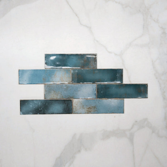 Dark Blue Leon Spanish Subway Tile Gloss 69 x 240mm Ceramic