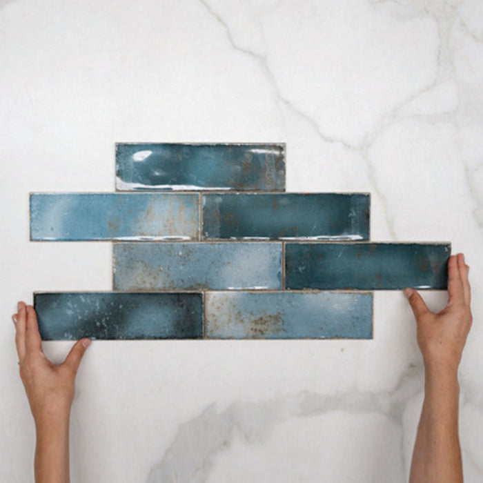 Dark Blue Leon Spanish Subway Tile Gloss 69 x 240mm Ceramic