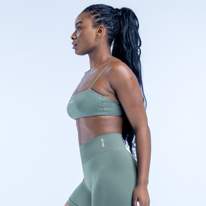 Women's side-view strappy bralette with spaghetti straps in muted green