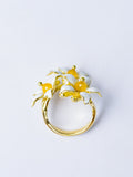 Dok Kaew Flower Ring | White Enamel & Polished Brass Adjustable Floral Ring