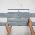 Pattern With Hand Dove Grey Theo Subway Tile 75 x 400mm Italian Porcelain  - The Blue Space