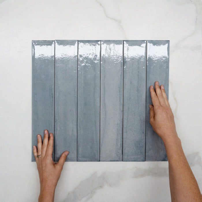 Faces With Hand Dove Grey Theo Subway Tile 75 x 400mm Italian Porcelain  - The Blue Space