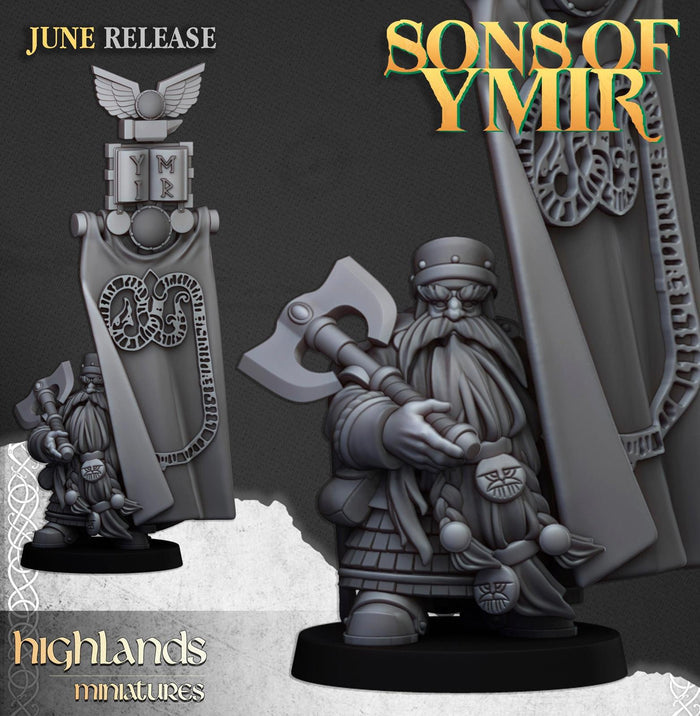 Dwarf Lord with Banner - Highlands Miniatures