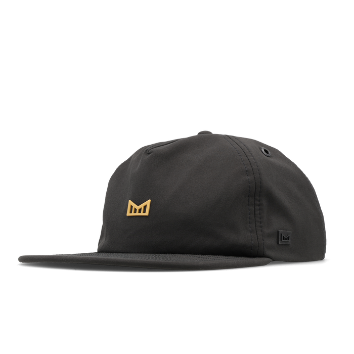 The front, angled view of the melin Eagle Hydro  Split Crushed Fit in  Black / Gum