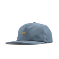 The angled view of the melin Split Crushed Fit Eagle Hydro hat in blue stone / gum