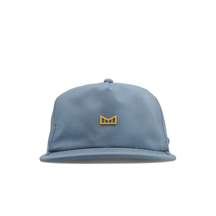 The frontal view of the melin Split Crushed Fit Eagle Hydro hat in blue stone / gum