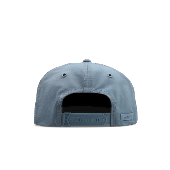The back view of the melin Split Crushed Fit Eagle Hydro hat in blue stone / gum