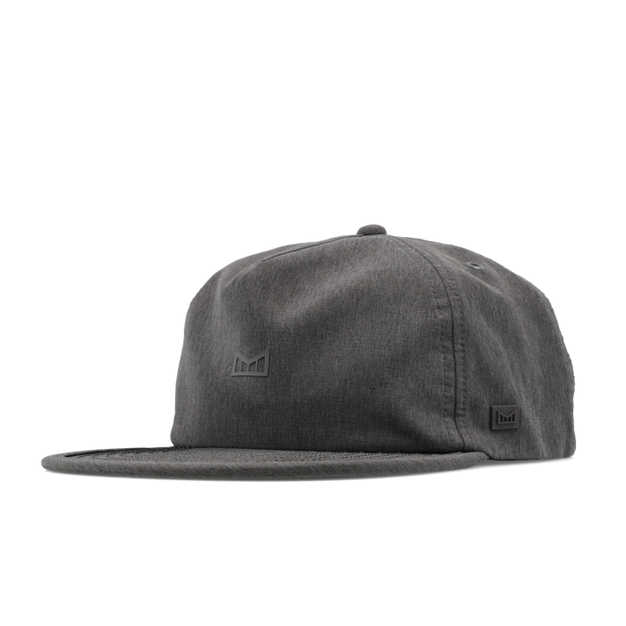 The front, angled view of the melin Eagle Hydro  Split Crushed Fit in  Heather Charcoal