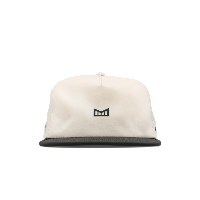 The frontal view of the melin Split Crushed Fit Eagle Hydro hat in moonbeam / pirate black