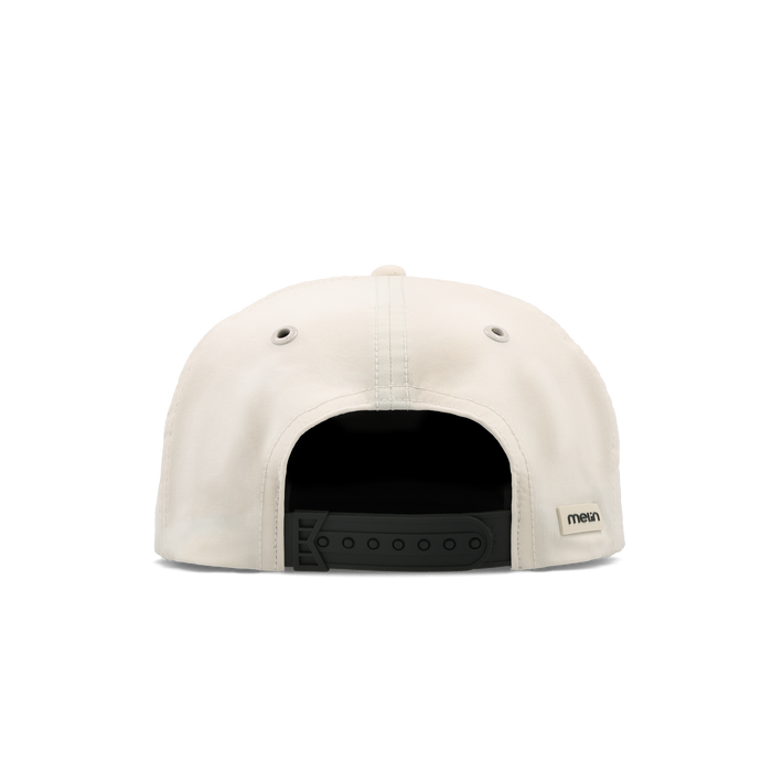 The back view of the melin Split Crushed Fit Eagle Hydro hat in moonbeam / pirate black