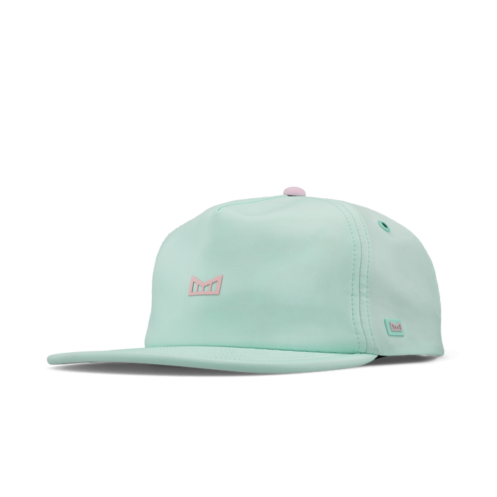 The angled view of the melin Split Crushed Fit Eagle Hydro hat in south beach
