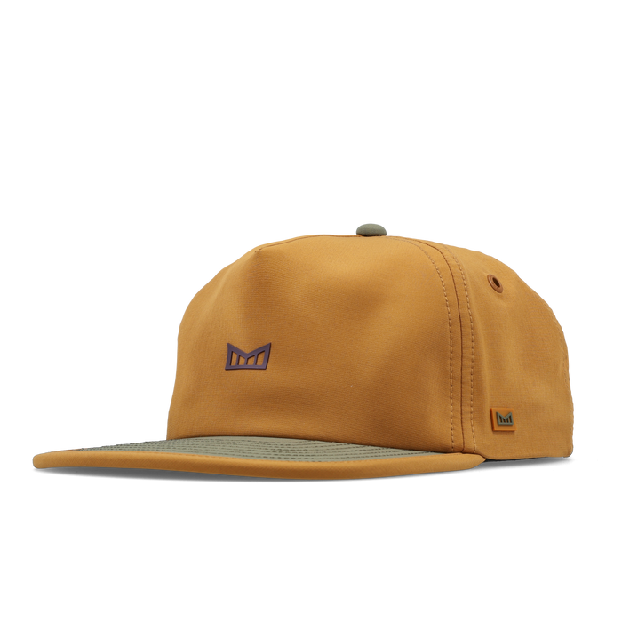 The front, angled view of the melin Split Crushed Fit Eagle Hydro hat in transit