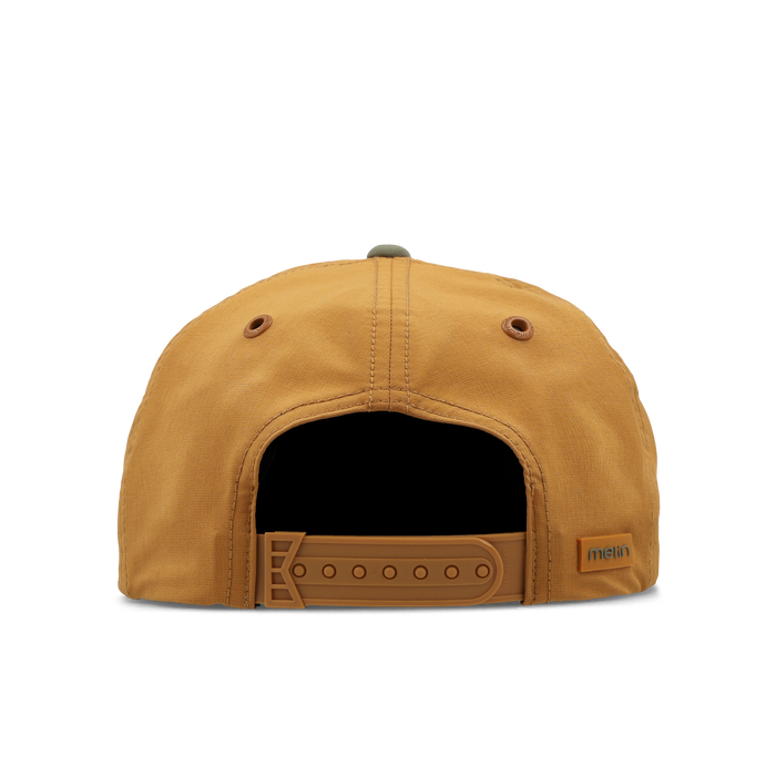 The back view of the melin Split Crushed Fit Eagle Hydro hat in transit