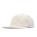 The angled view of the melin Split Crushed Fit Eagle Icon Hydro hat in egret