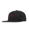 The angled view of the melin Split Crushed Fit Eagle Mayhem Hydro hat in black