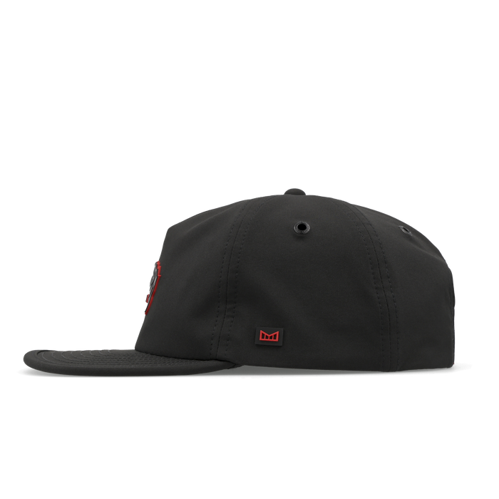The side view of the melin Split Crushed Fit Eagle Mayhem Hydro hat in black