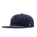 The angled view of the melin Split Crushed Fit Eagle Mill Union hat in hickory denim