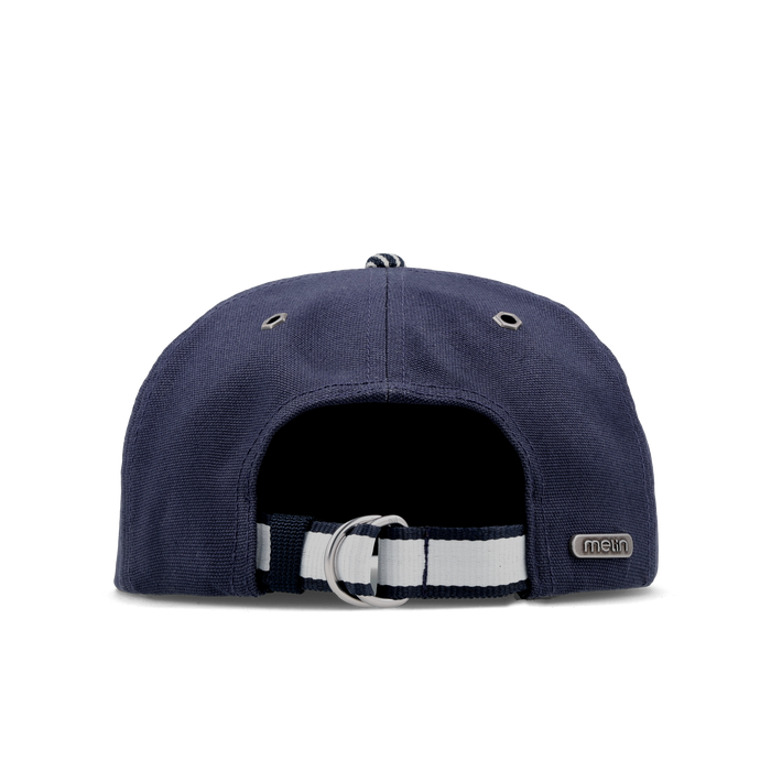 The back view of the melin Split Crushed Fit Eagle Mill Union hat in hickory denim