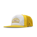 The angled view of the melin Split Crushed Fit Eagle MPH Pit Crew Hydro hat in golden
