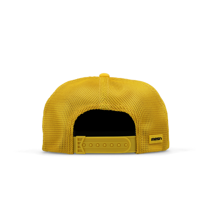The back view of the melin Split Crushed Fit Eagle MPH Pit Crew Hydro hat in golden