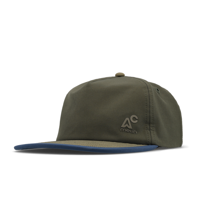 The front, angled view of the melin Eagle Packable Hydro Split Crushed Fit in Kalamata