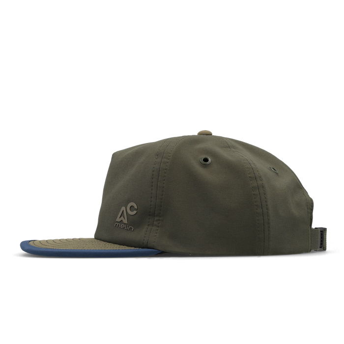 The side view of the melin Eagle Packable Hydro Split Crushed Fit in Kalamata