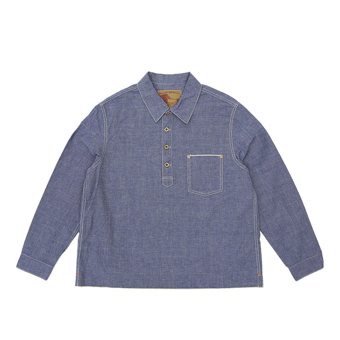 F3487 CHAMBRAY PULL OVER SHIRT - BLUE