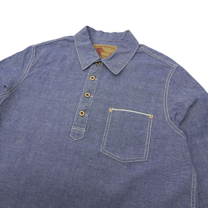 F3487 CHAMBRAY PULL OVER SHIRT - BLUE