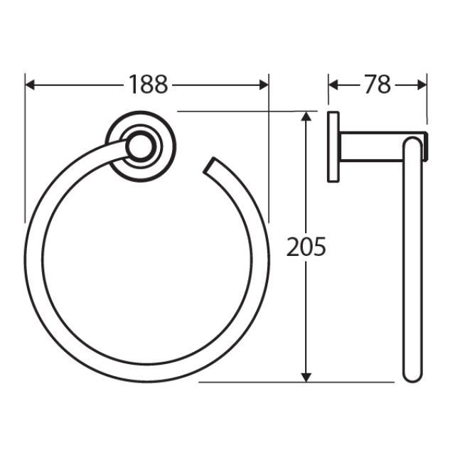 Technical Drawing Fienza Kaya Hand Towel Ring Urban Brass 82802UB - The Blue Space