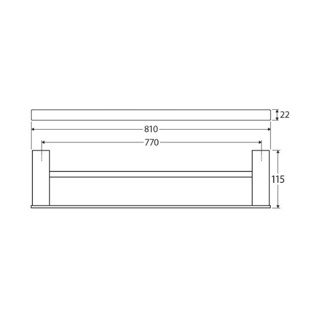 Technical Drawing Fienza Tono Double Towel Rail 810mm Brushed Nickel 85108800BN - The Blue Space