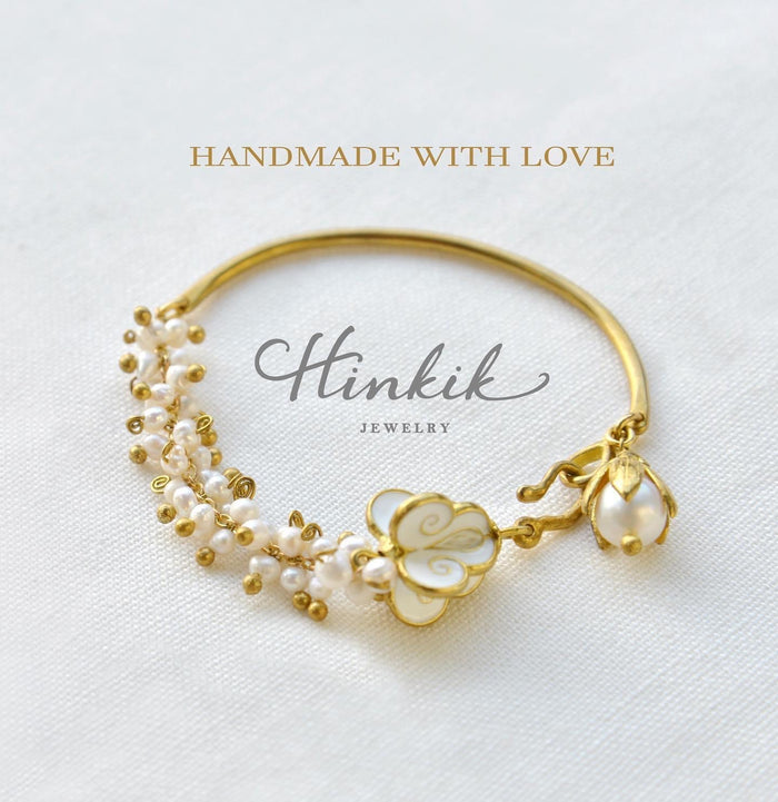 Flower Crown Garland Half Bangle Bracelet Beaded with Freshwater Pearls
