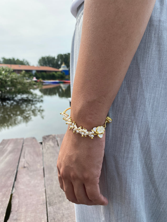 Flower Crown Garland Half Bangle Bracelet Beaded with Freshwater Pearls