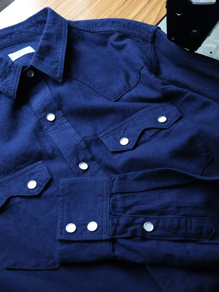 FN-SCW-002L INDIGO DOBBY WESTERN SHIRT - INDIGO