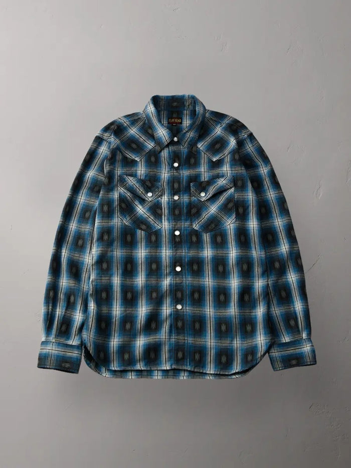 FN-SNW-004L SHIRT - NATIVE CHECK WESTERN - SAX