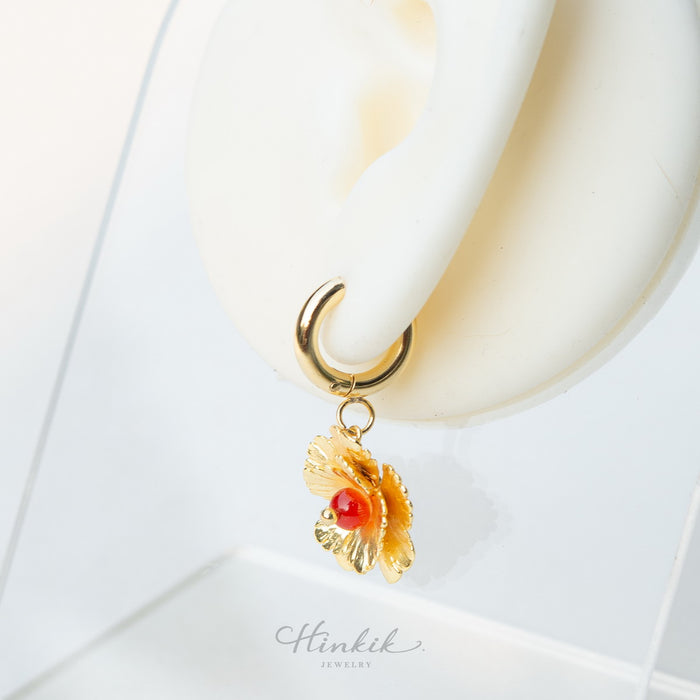 Golden-Tone Double Desert Rose Earrings with Carnelian