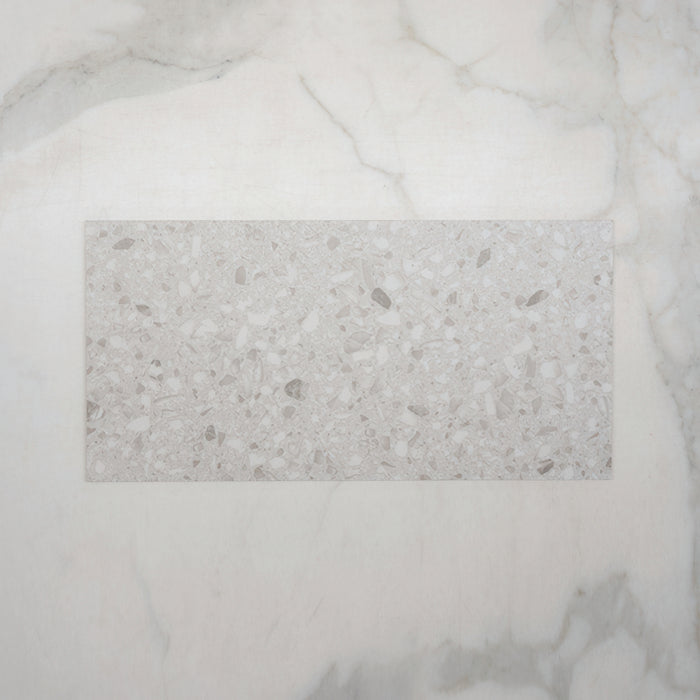 Single No Hand Grey Clio Terrazzo Tile Tech Grip 300 x 600mm Porcelain  - The Blue Space
