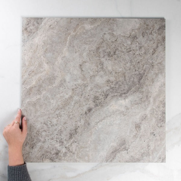 Grey Valerie Travertine Look Tile P4 Tech Grip Porcelain 300 x 600 - The Blue Space