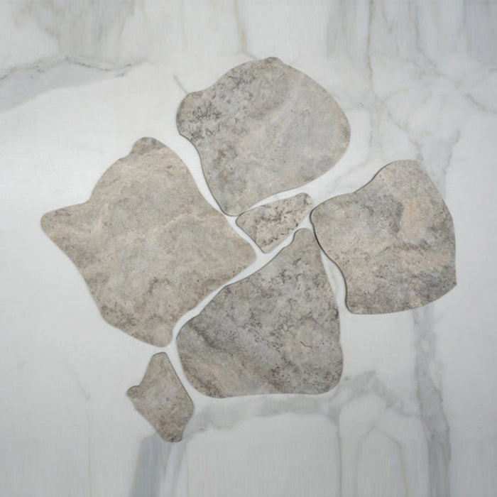No Hand Grey Valerie Travertine Tile P4 Tech Grip Porcelain Crazy Pave  | The Blue Space