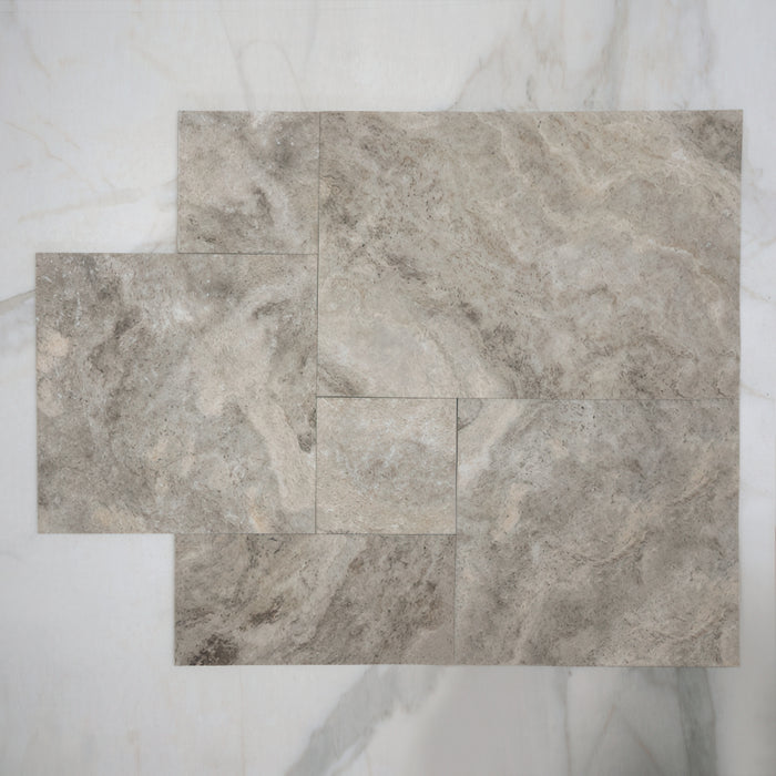 Grey Valerie Travertine Tile P4 Tech Grip Porcelain French Pattern  - The Blue Space